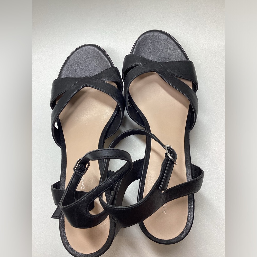 Stuart Weitzman Miami Black Strappy Block Heel Sandals with Ankle Buckle Size 10 - Picture 2 of 16